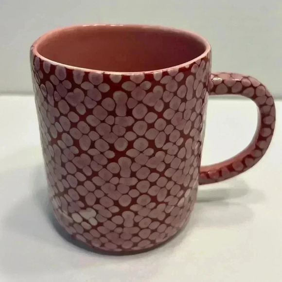 Anthropologie coffee mug cup cobra snake skin style red pink - Picture 1 of 5